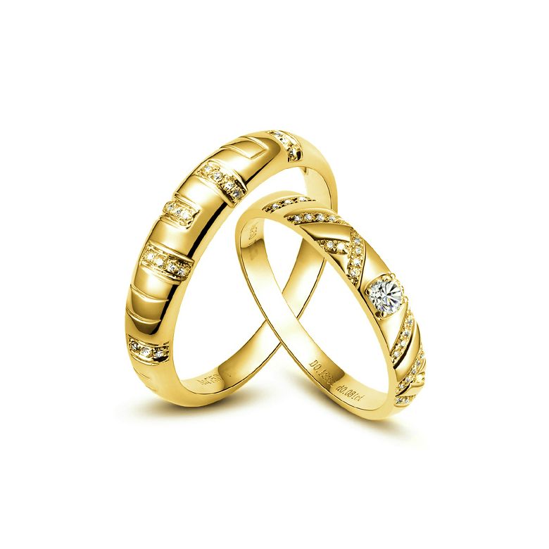 Duo d'alliances or jaune et diamants style parsemé - 1
