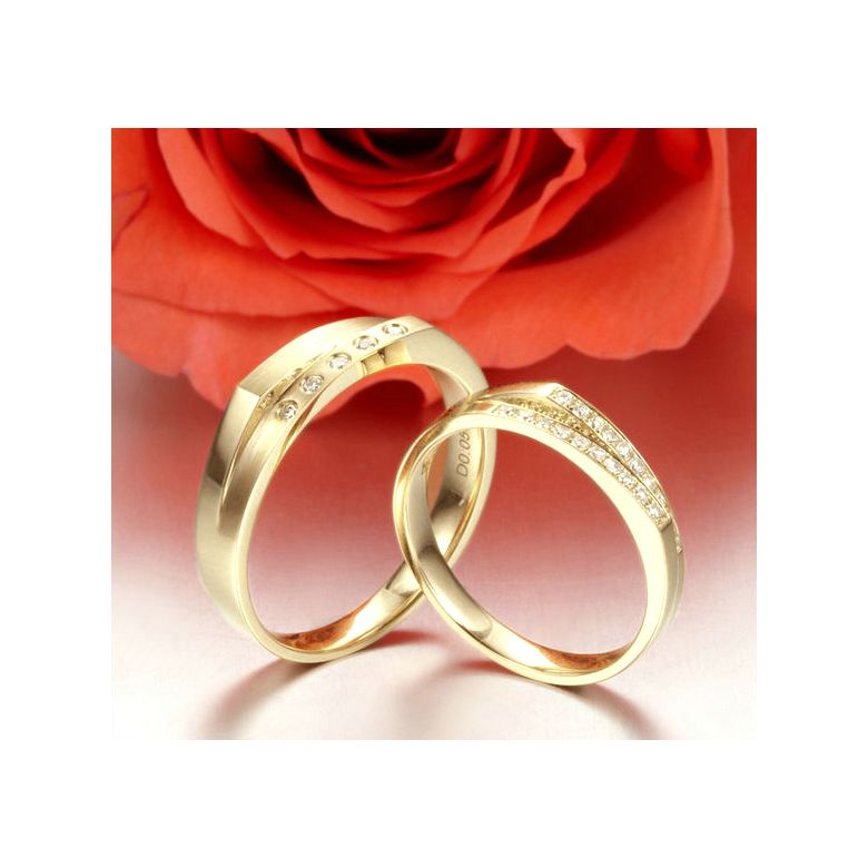 Alliances Homme et Femme en Or Jaune 18cts et Diamants - 3