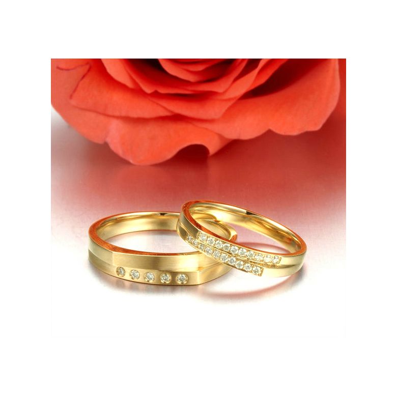 Alliances Homme et Femme en Or Jaune 18cts et Diamants - 4