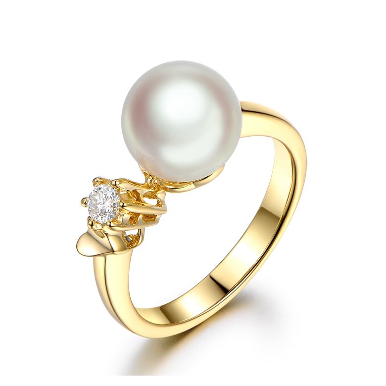 Bague Or jaune. Duo Perle Akoya et Diamant serti - 1