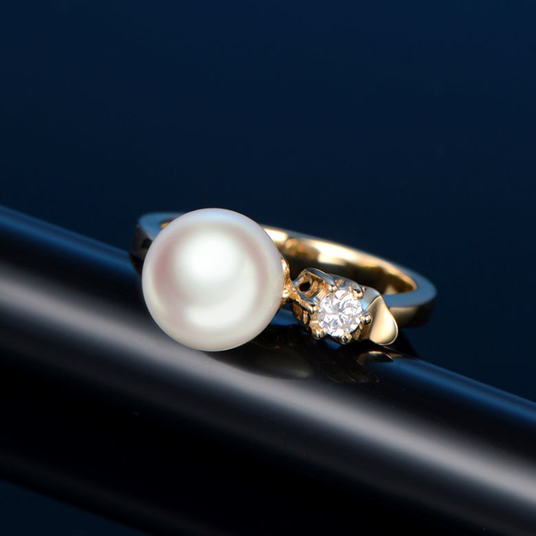 Bague Or jaune. Duo Perle Akoya et Diamant serti - 5