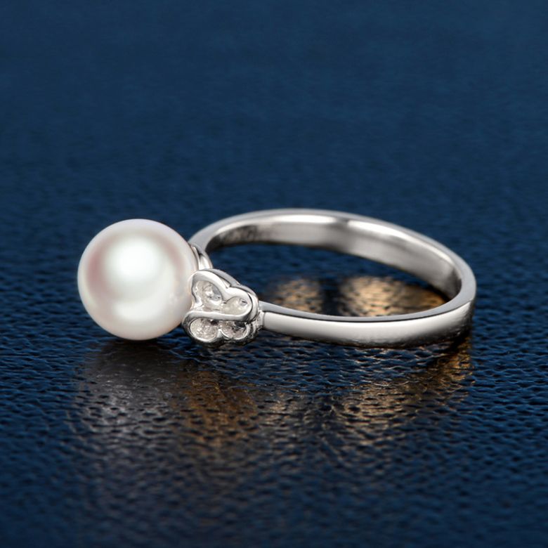 Bague anneau or blanc perle Akoya Japon. Motif Papillon - 4