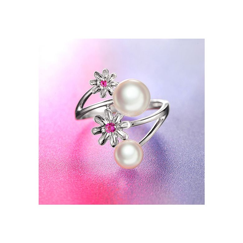 Bague Toi et Moi Perles Akoya Japon. Fleurs, Saphirs roses - 7