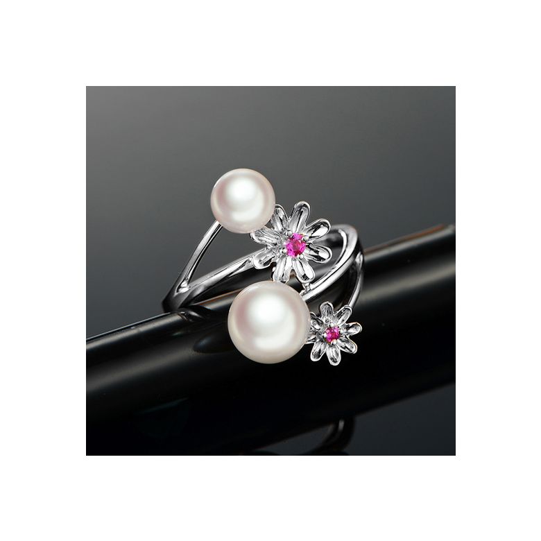 Bague Toi et Moi Perles Akoya Japon. Fleurs, Saphirs roses - 5