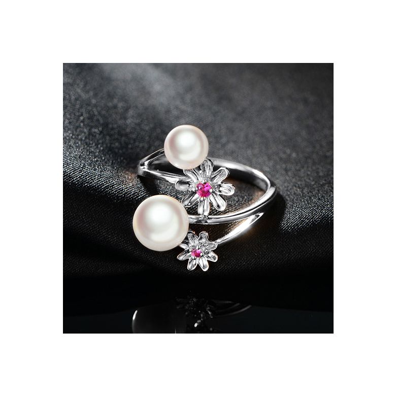 Bague Toi et Moi Perles Akoya Japon. Fleurs, Saphirs roses - 6
