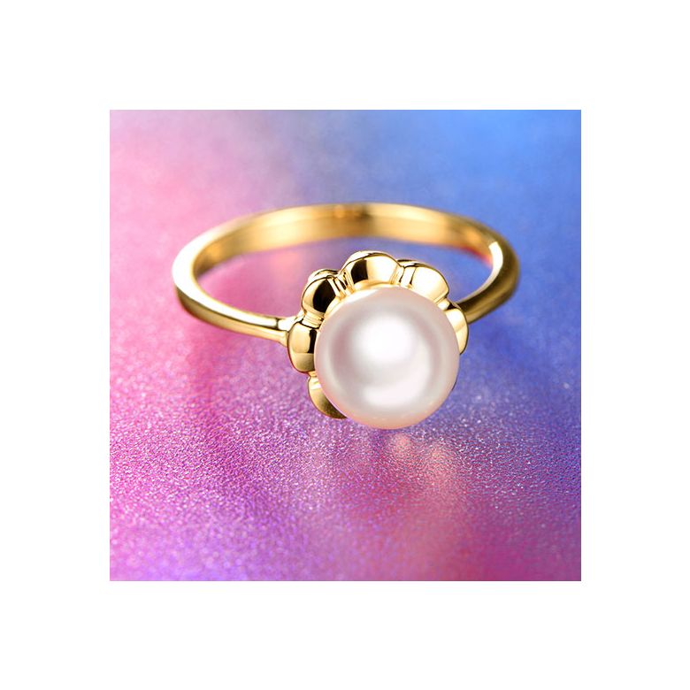 Bague fleur charnelle. Or jaune, perles Akoya Japon - 4