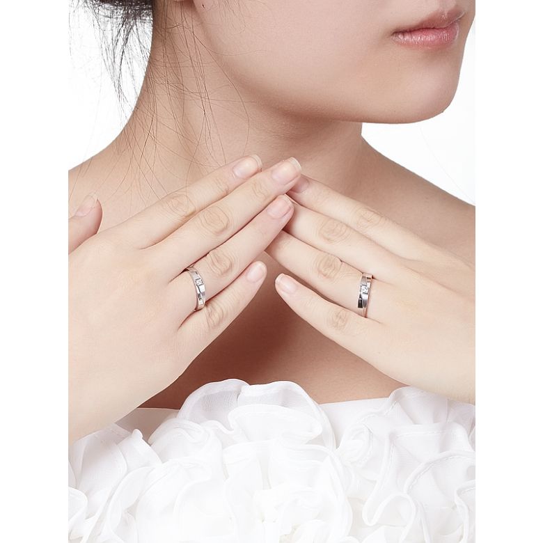 Alliances diamants sertissage demi clos - Métal or blanc 18cts - Duo - 3