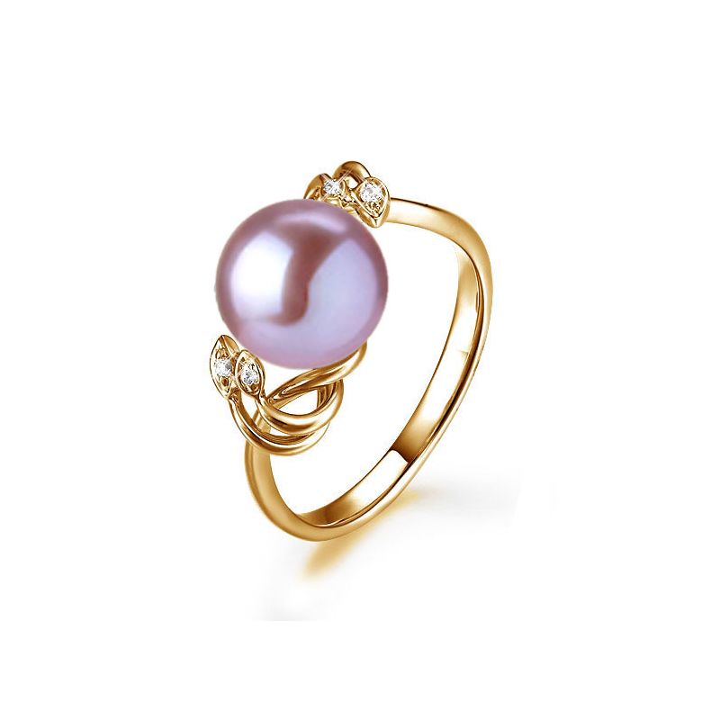 Bague fleur - Or jaune, Diamants - Perle de culture, Eau douce - 12