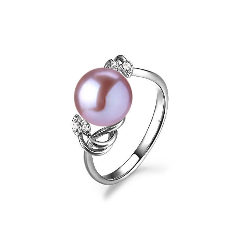 Bague fleur - Or blanc, Diamants - Perle de culture, Eau douce - 11