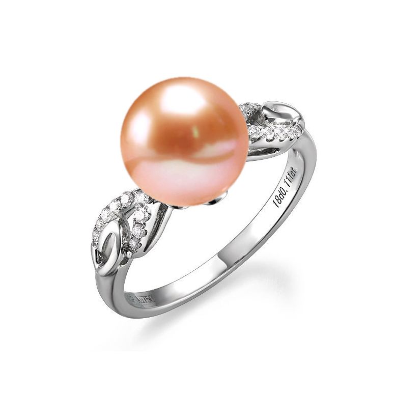 Bague du couple danseur - Perle eau douce - Or blanc 18cts, diamants - 6