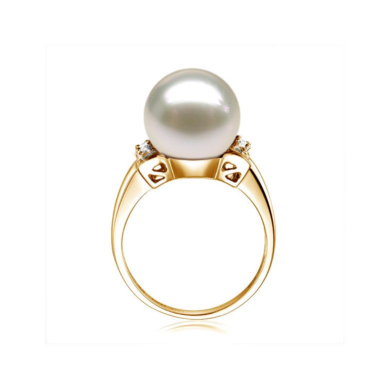 Bague noeud papillon - Perle blanche Chine - Or jaune, diamants - 3