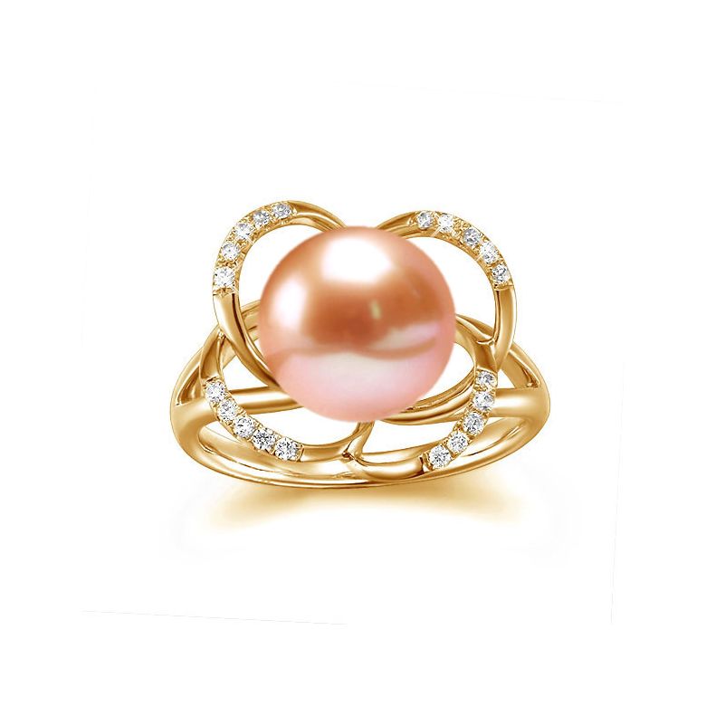 Bague en perle monde floral - Perle de culture or jaune et diamants - 5