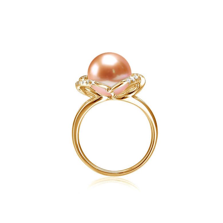 Bague en perle monde floral - Perle de culture or jaune et diamants - 6