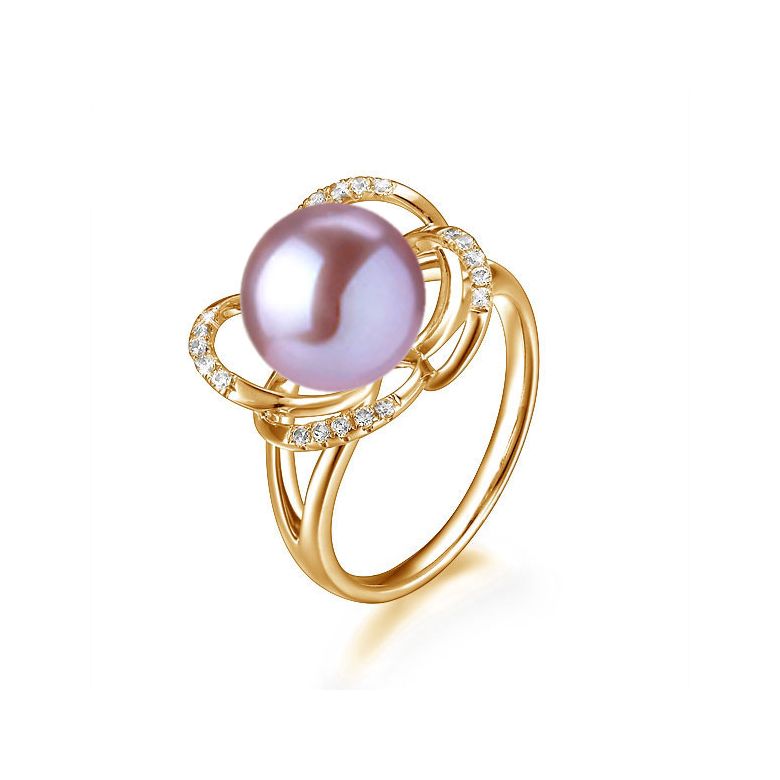Bague en perle monde floral - Perle de culture or jaune et diamants - 7
