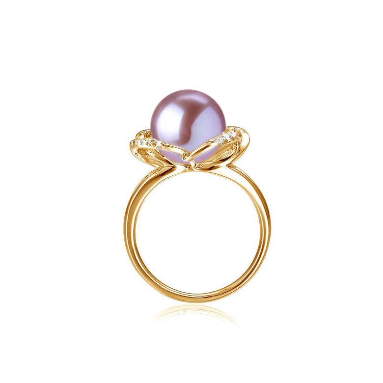 Bague en perle monde floral - Perle de culture or jaune et diamants - 8