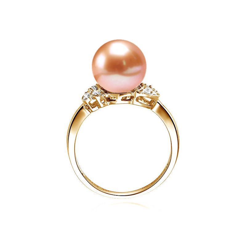 Bague perle Chine - Perle d'eau douce blanche - Diamants, or jaune - 6