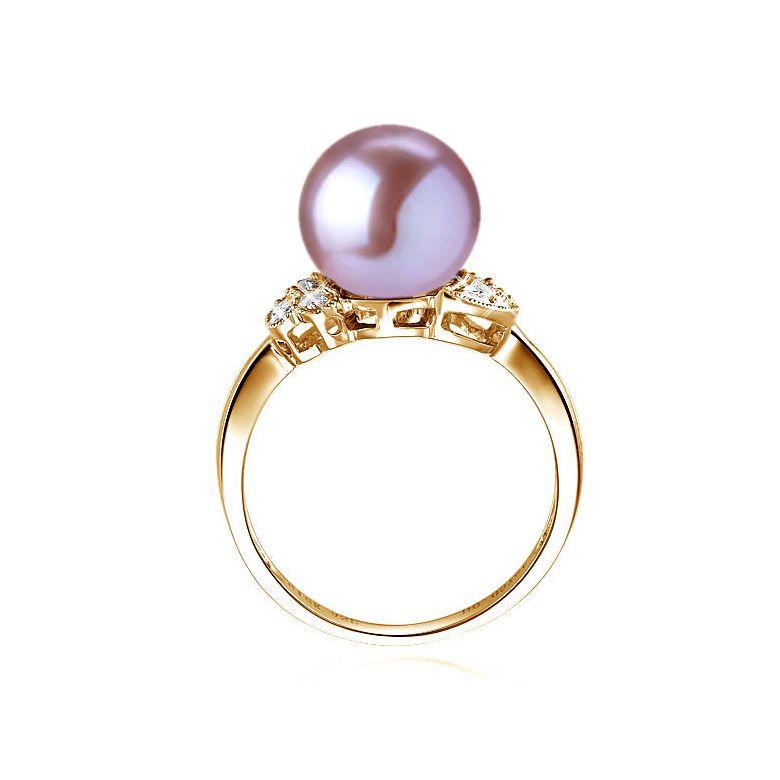Bague perle Chine - Perle d'eau douce blanche - Diamants, or jaune - 9