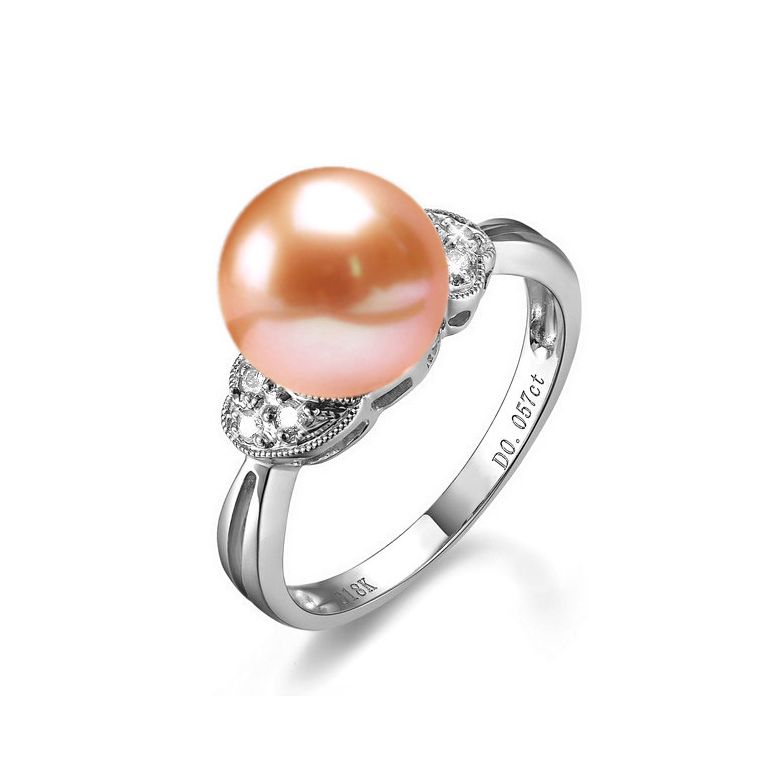 Bague perle Chine - Perle d'eau douce blanche - Diamants, or blanc - 6
