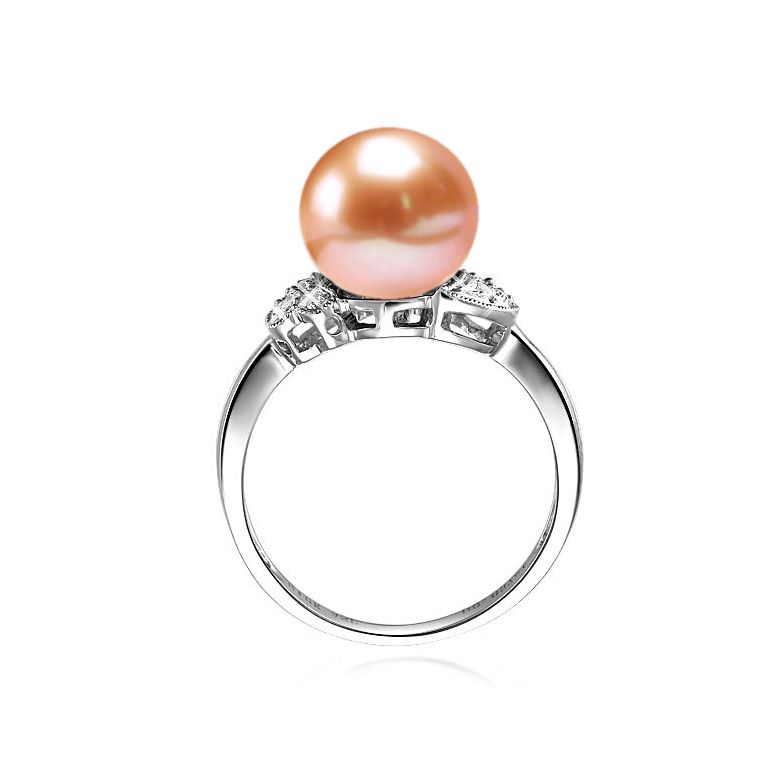 Bague perle Chine - Perle d'eau douce blanche - Diamants, or blanc - 7
