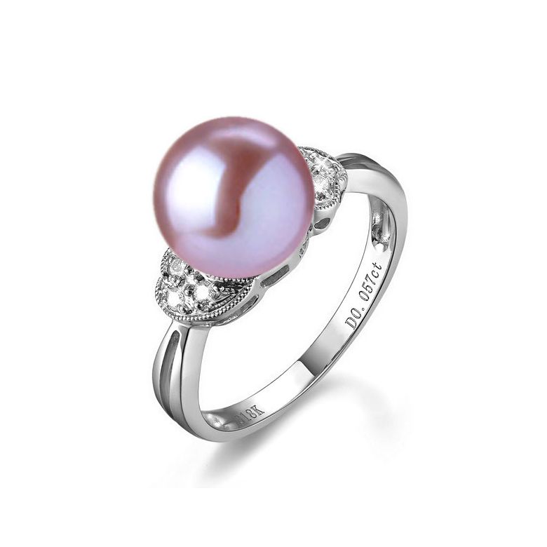 Bague perle Chine - Perle d'eau douce blanche - Diamants, or blanc - 8