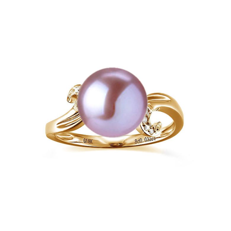 Bague note de musique - Perle de culture blanche, or jaune diamants - 9