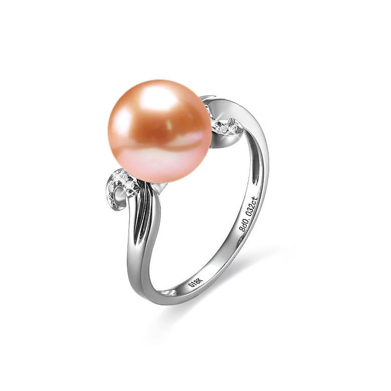 Bague note de musique - Perle de culture blanche, or blanc diamants - 8