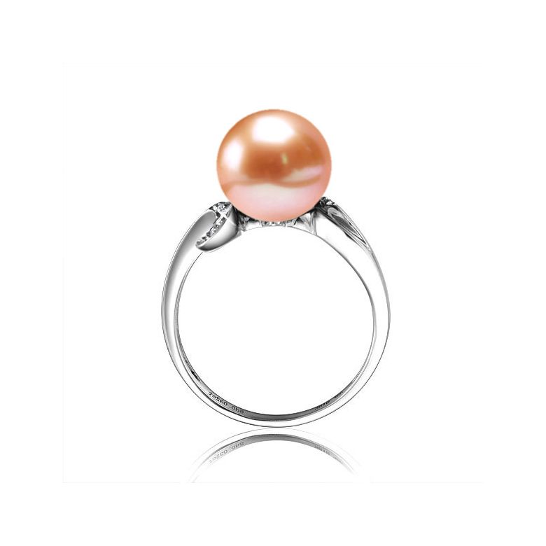 Bague note de musique - Perle de culture blanche, or blanc diamants - 9