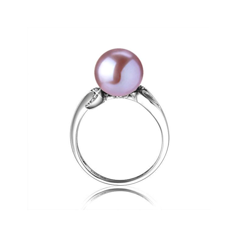 Bague note de musique - Perle de culture blanche, or blanc diamants - 11