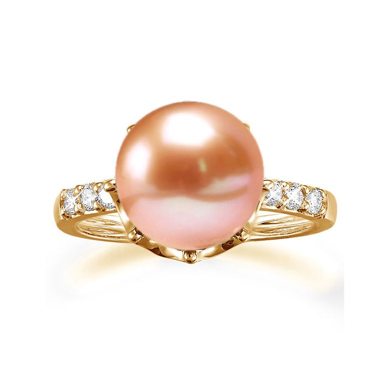 Bague couronne perlée - Perle de culture blanche - Diamants, or jaune - 3