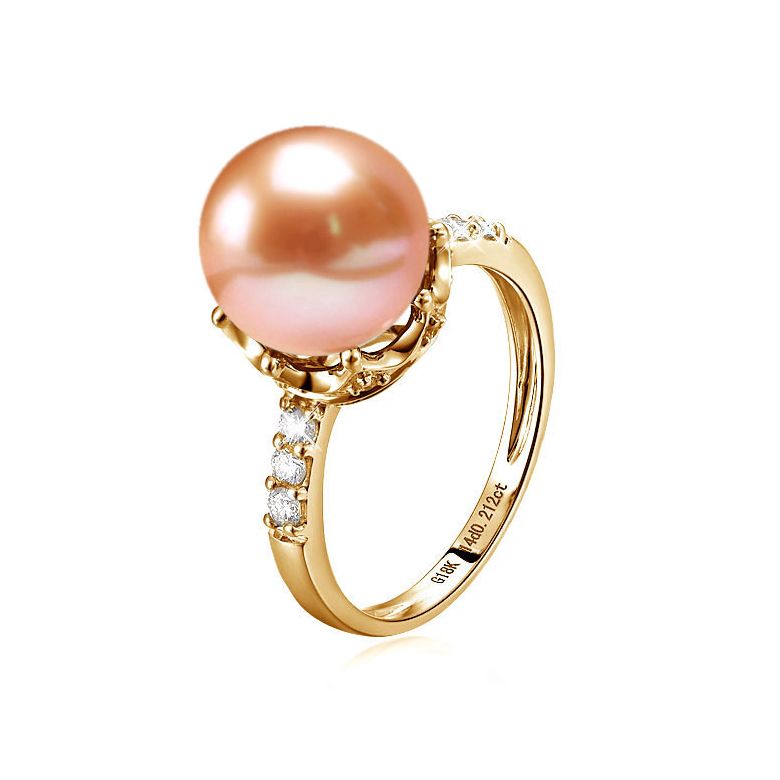 Bague couronne perlée - Perle de culture blanche - Diamants, or jaune - 4