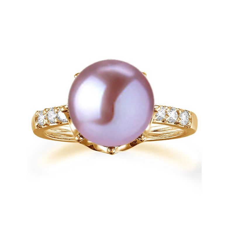 Bague couronne perlée - Perle de culture blanche - Diamants, or jaune - 5