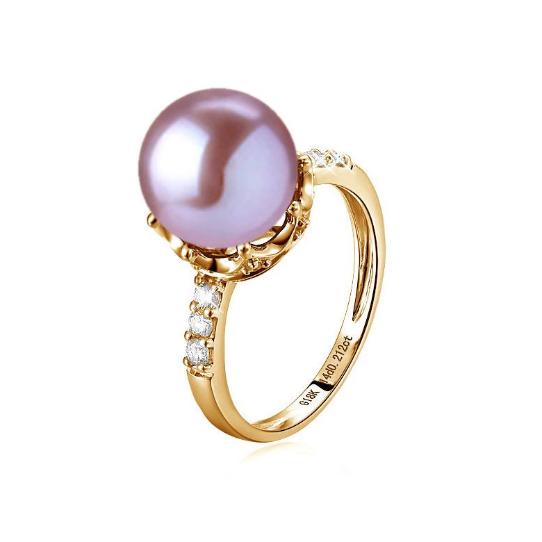 Bague couronne perlée - Perle de culture blanche - Diamants, or jaune - 6