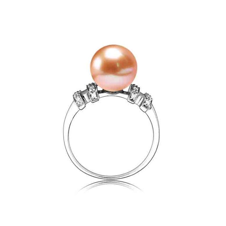Bague moderne femme en or blanc - Perle eau douce blanche - Diamants - 6