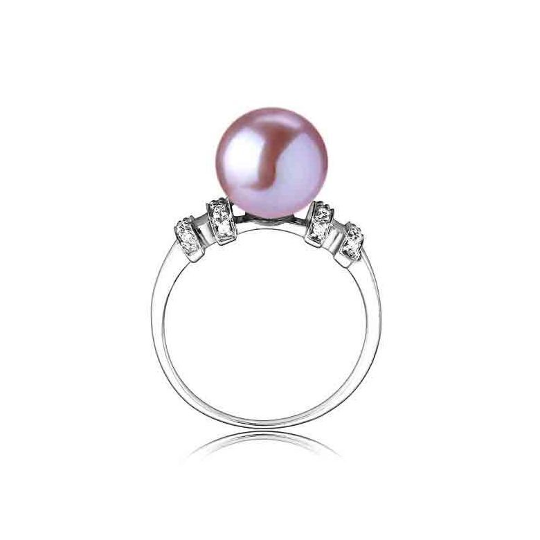 Bague moderne femme en or blanc - Perle eau douce blanche - Diamants - 9