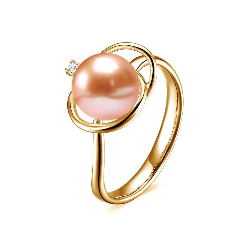Bague perle d'eau douce blanche - 9/9.5mm, AAA - Or jaune, diamant - 7