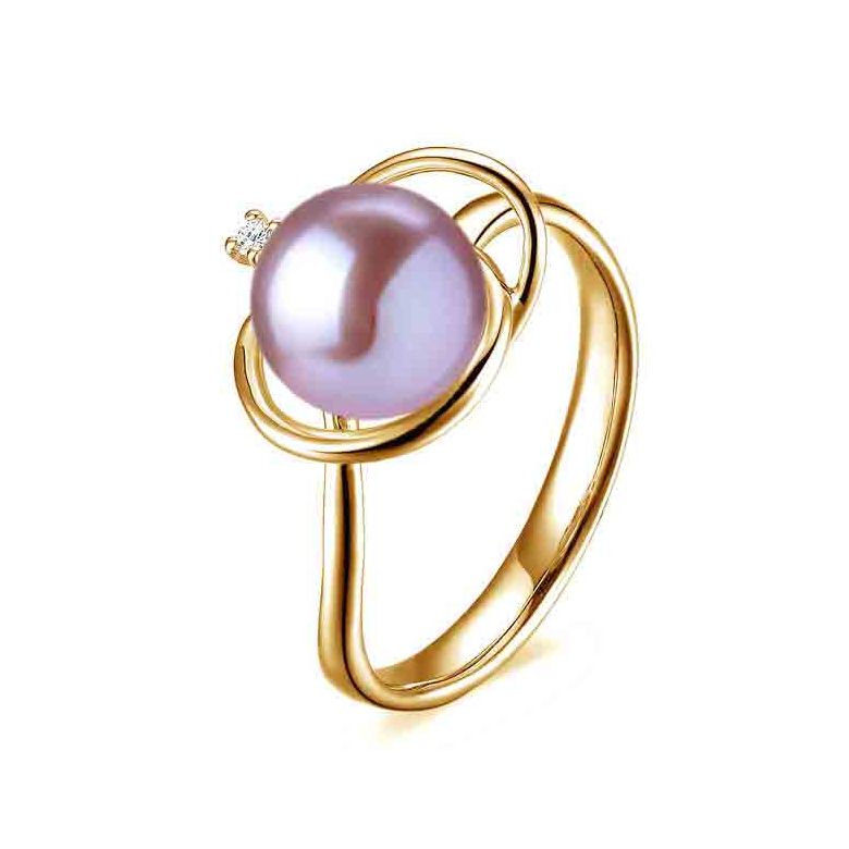 Bague perle d'eau douce blanche - 9/9.5mm, AAA - Or jaune, diamant - 10