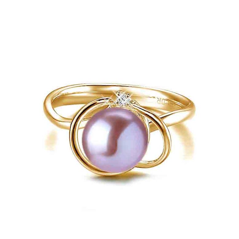 Bague perle d'eau douce blanche - 9/9.5mm, AAA - Or jaune, diamant - 11