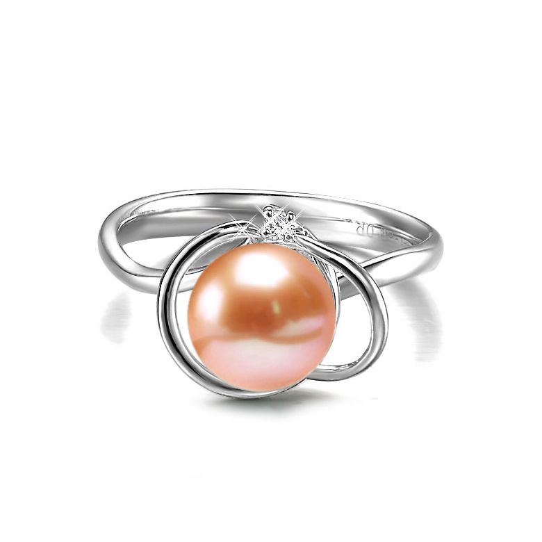 Bague perle d'eau douce blanche - 9/9.5mm, AAA - Or blanc, diamant - 5