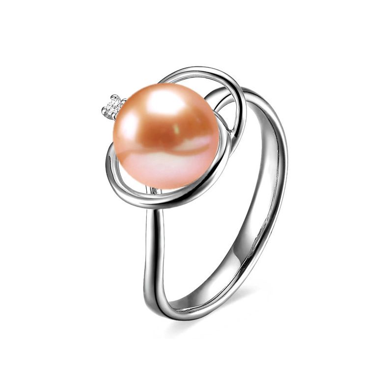 Bague perle d'eau douce blanche - 9/9.5mm, AAA - Or blanc, diamant - 4