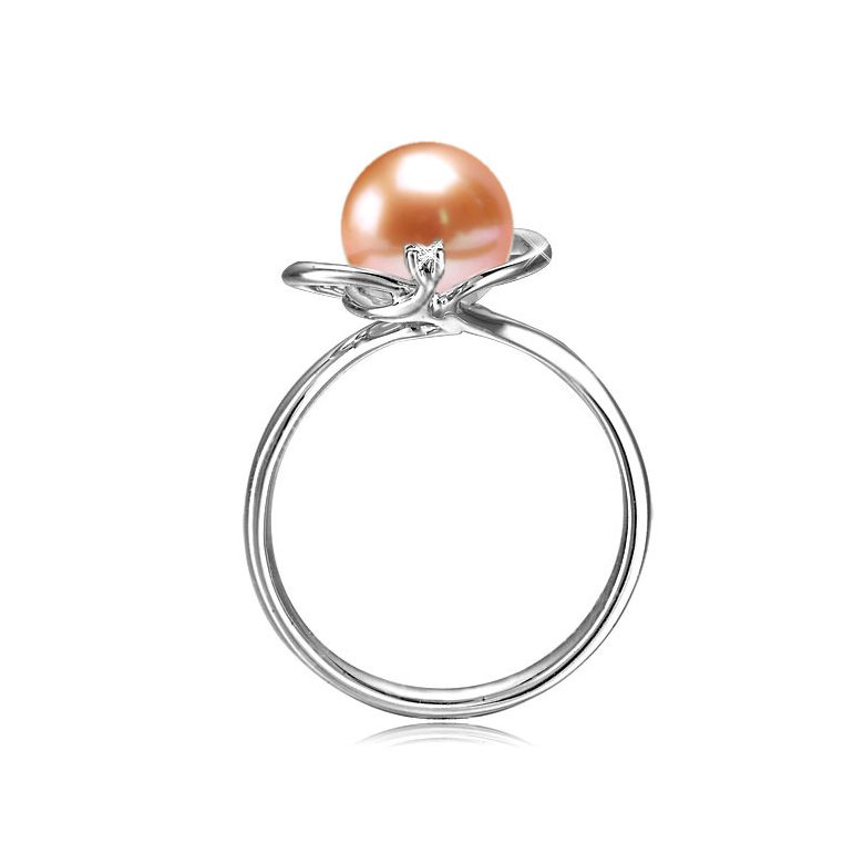 Bague perle d'eau douce blanche - 9/9.5mm, AAA - Or blanc, diamant - 6