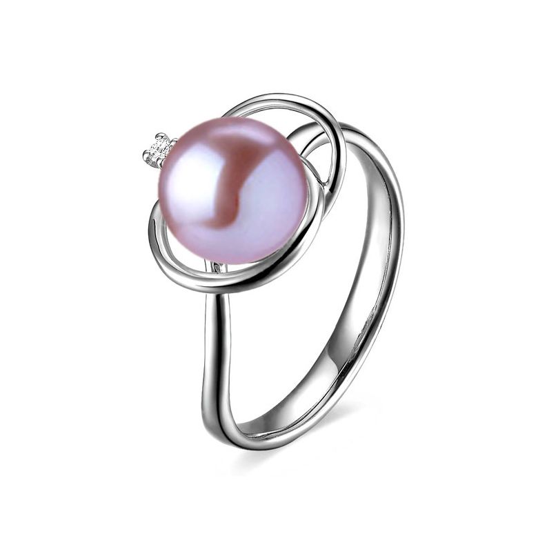 Bague perle d'eau douce blanche - 9/9.5mm, AAA - Or blanc, diamant - 7