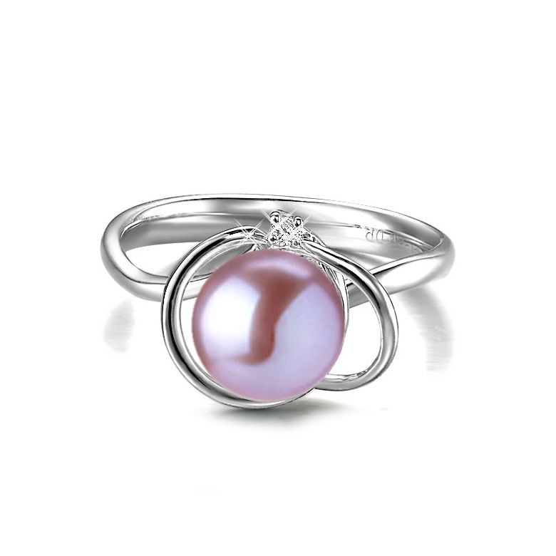 Bague perle d'eau douce blanche - 9/9.5mm, AAA - Or blanc, diamant - 8