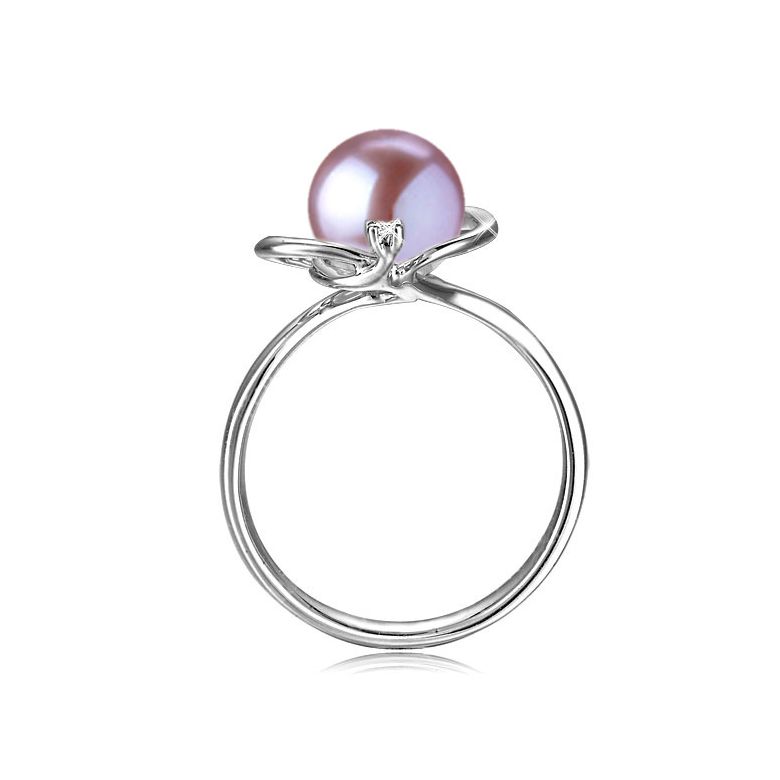 Bague perle d'eau douce blanche - 9/9.5mm, AAA - Or blanc, diamant - 9