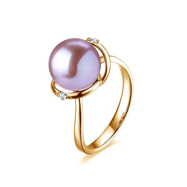 Bague or jaune style circulaire - Perle de culture - 2 diamants sertis - 7