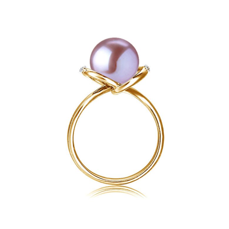 Bague or jaune style circulaire - Perle de culture - 2 diamants sertis - 9
