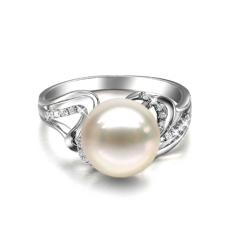 Bague luxe et moderne perle eau douce blanche - Or blanc, diamants - 3