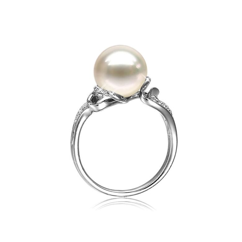 Bague luxe et moderne perle eau douce blanche - Or blanc, diamants - 2