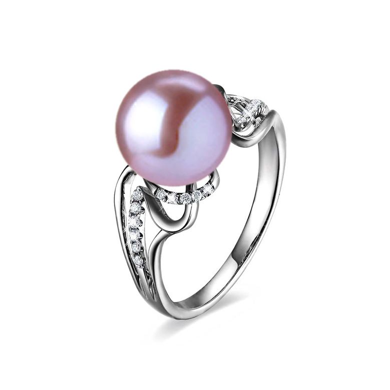 Bague luxe et moderne perle eau douce blanche - Or blanc, diamants - 9