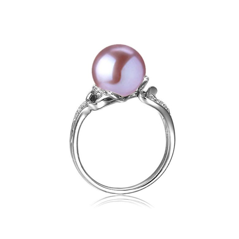 Bague luxe et moderne perle eau douce blanche - Or blanc, diamants - 10