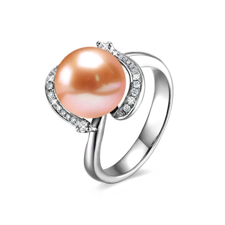 Bague voluptueuse or blanc et perle de culture blanche - Diamant pavé - 5